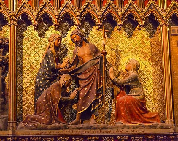 Women Praying Jesus Christ wooden panel statues-Notre Dame Cathedral-Paris-France